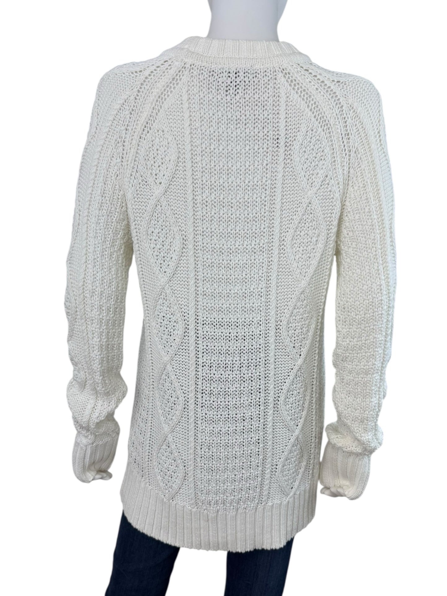 J. Crew White Organic Cotton Cable Knit Sweater Size M