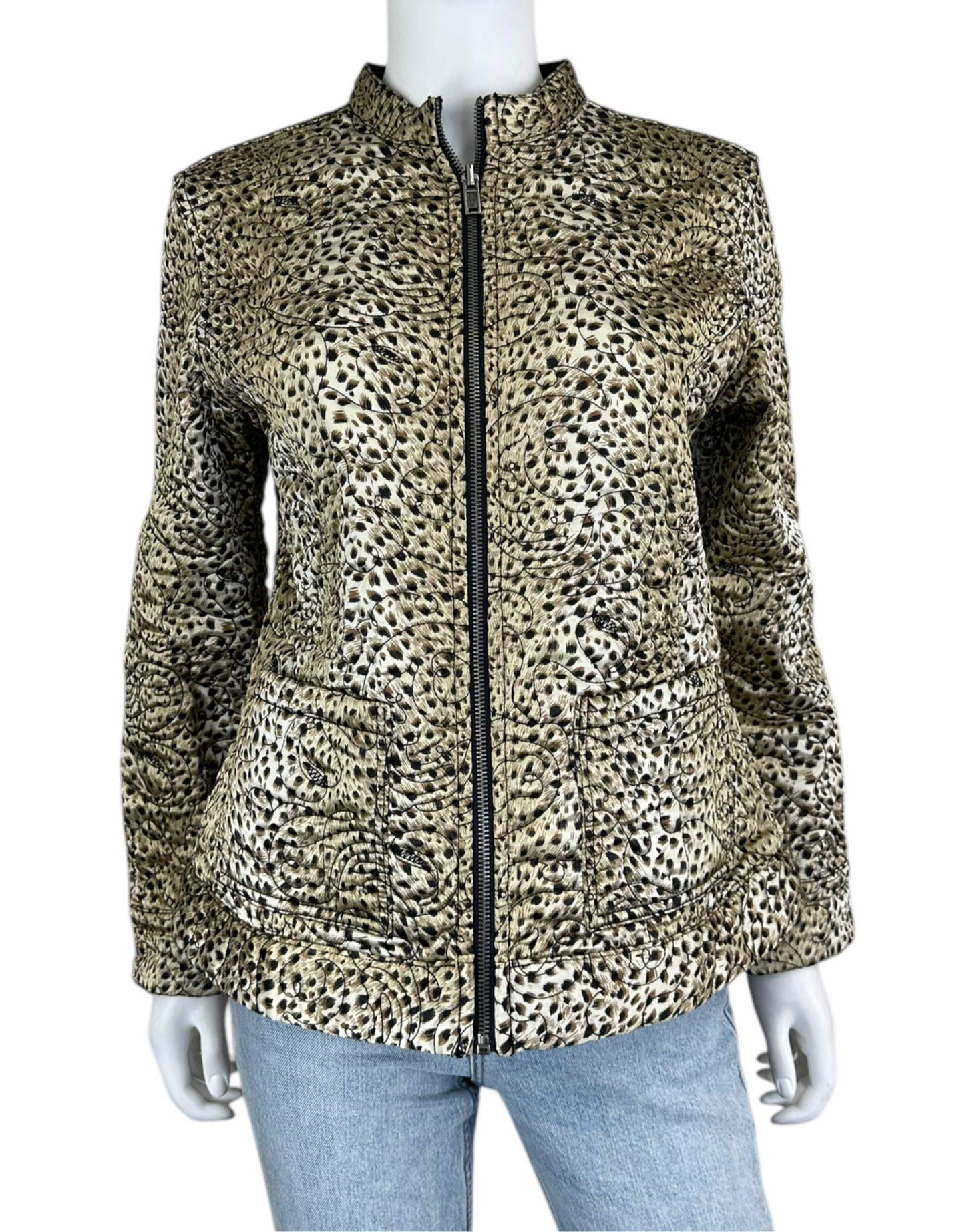 Idea L Quilted Leopard Print Zip-Up Jacket Size L