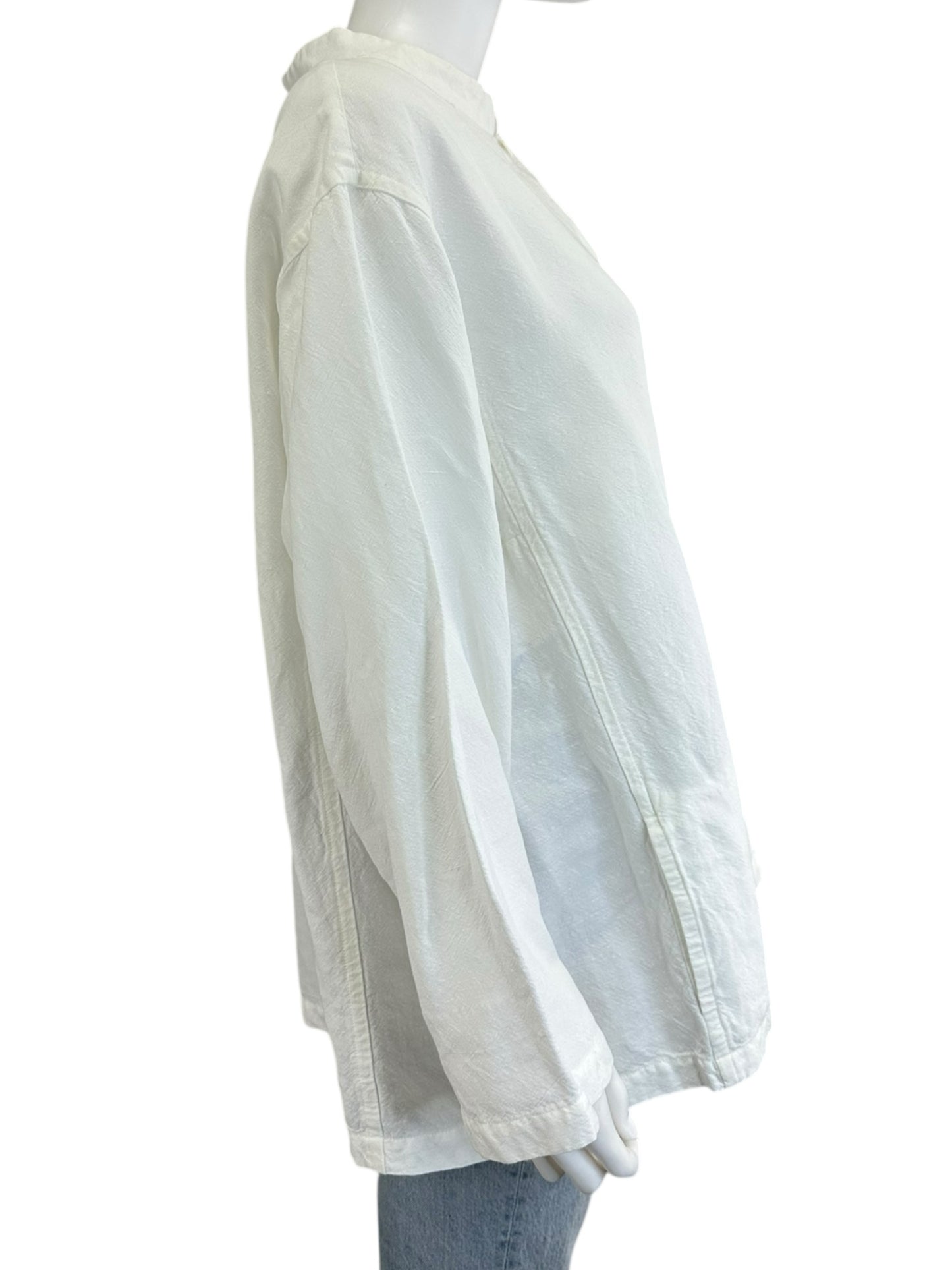 EILEEN FISHER White Linen Button-down Size L