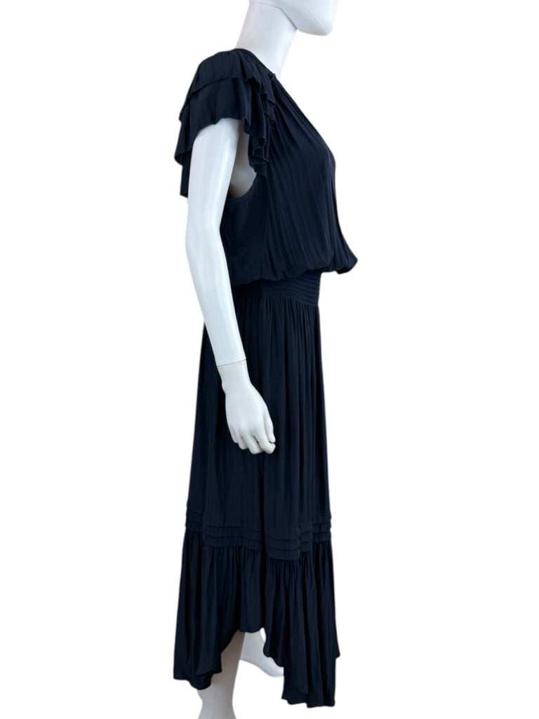 RAMY BROOK Navy Ruffle Maxi Dress Size L