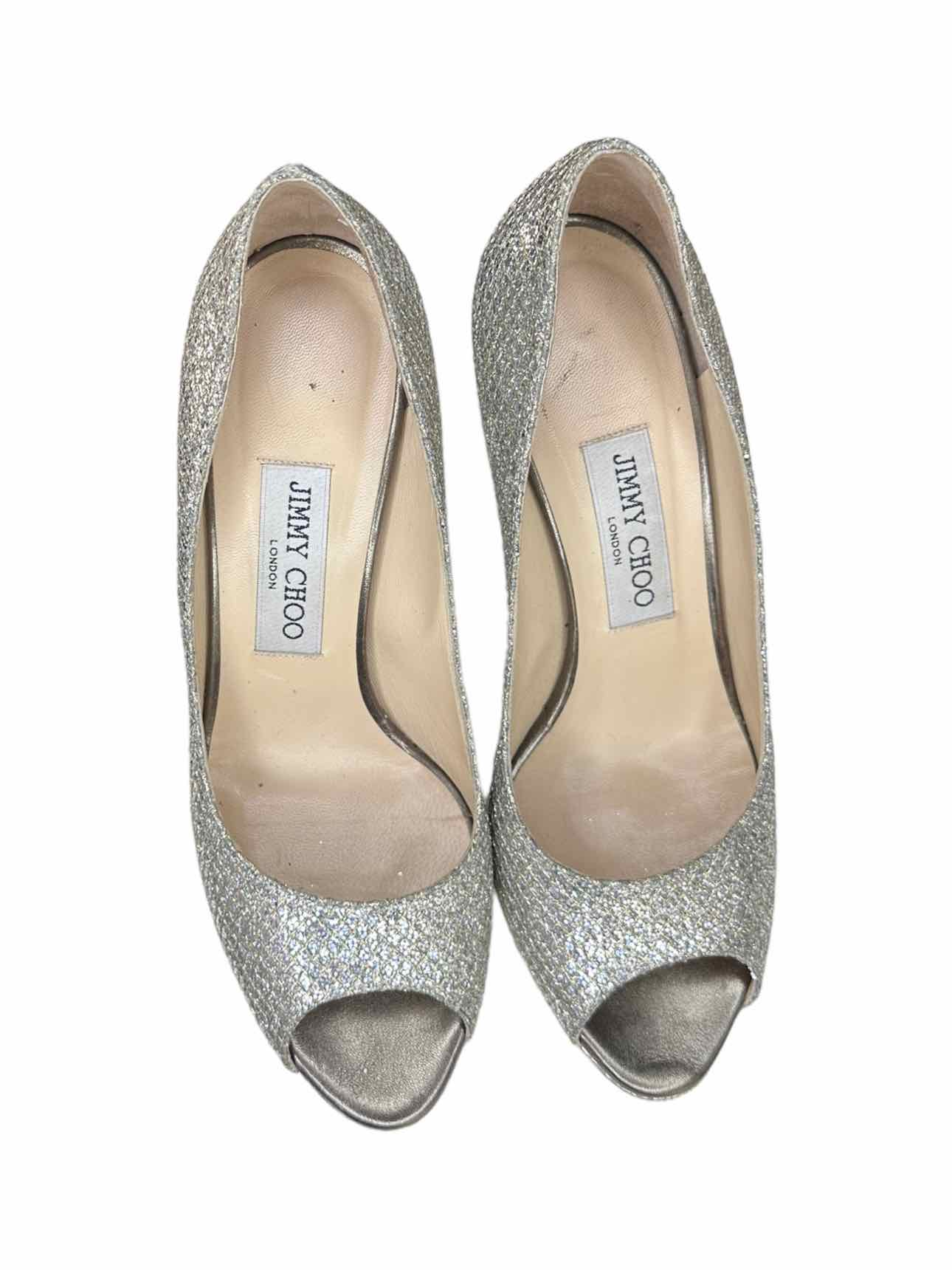 JIMMY CHOO Silver Glitter LUNA Pumps Size 38