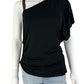 TRINA TURK Black One Shoulder Top Size S