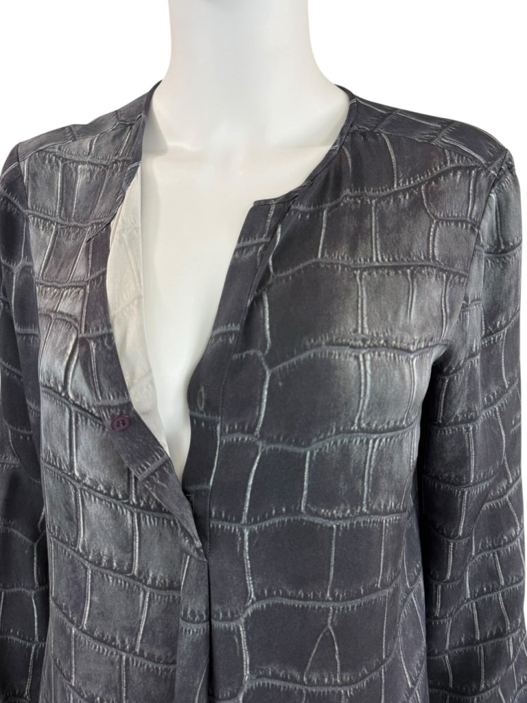 LAFAYETTE 148 NEW YORK Gray Croc Silk Print Blouse Size 10