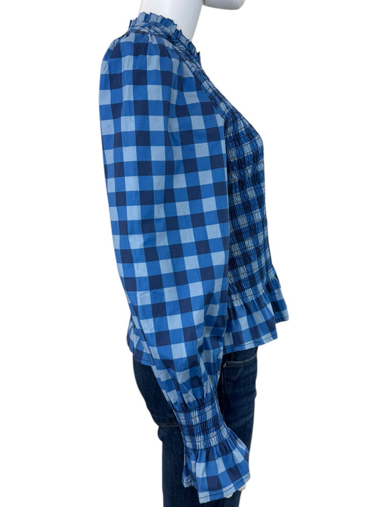 MIND TRAVELER NWT Blue Gingham Check Chia Blouse Size L