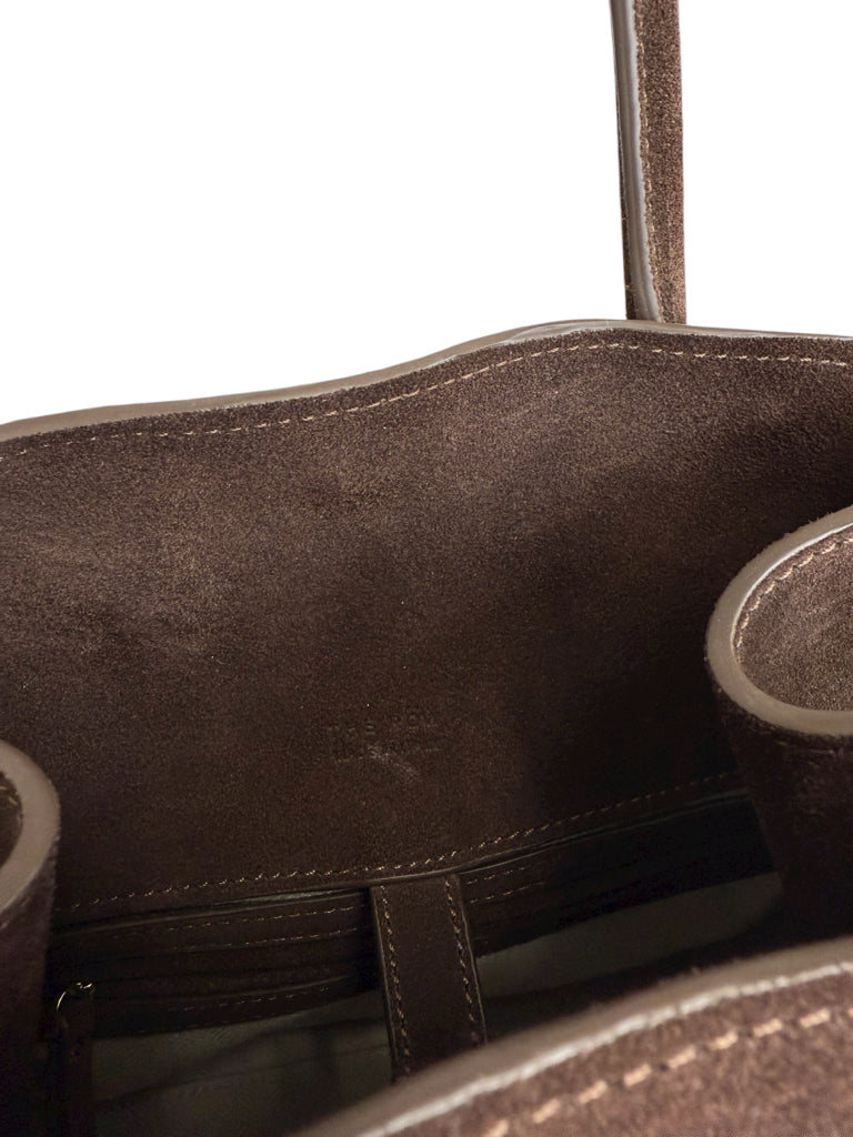 The Row Brown Suede Margaux 15 Buckle Tote Designer Handbag