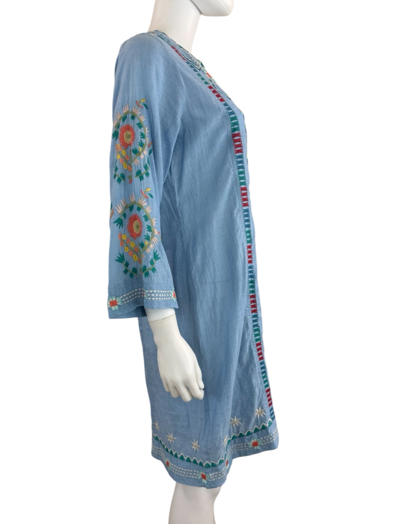 Johnny Was Blue 100% Cotton Embroidered Dress Size S