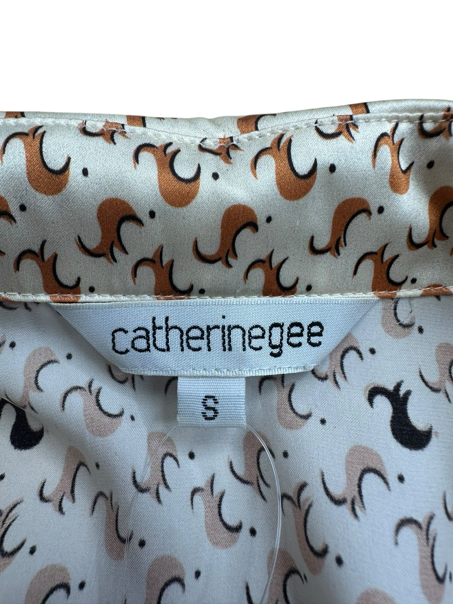 catherine gee Cream Patterned Button Down 100% Silk Size S