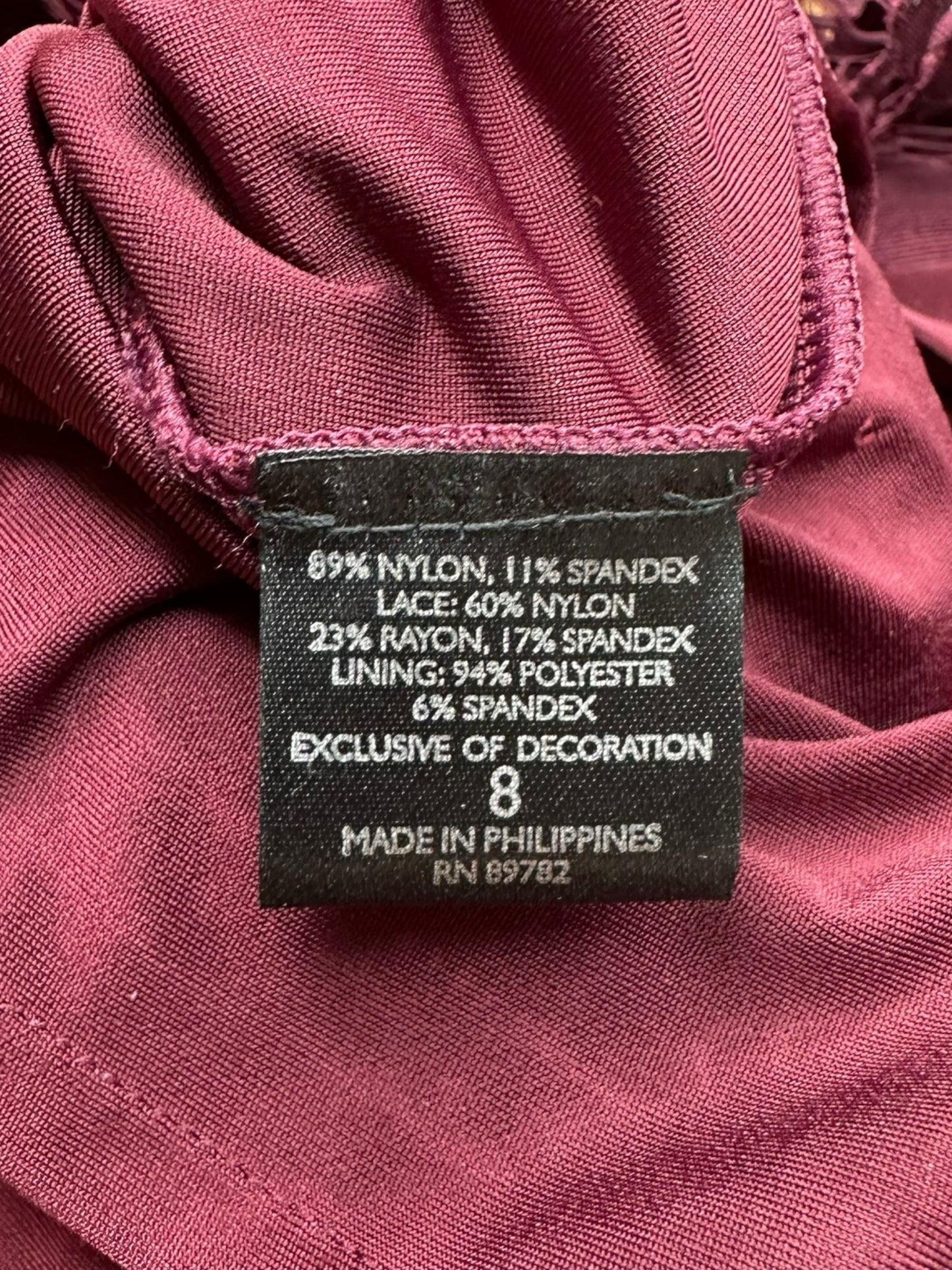 Josie Natori Purple Floral Lace Cocktail Dress Size 8