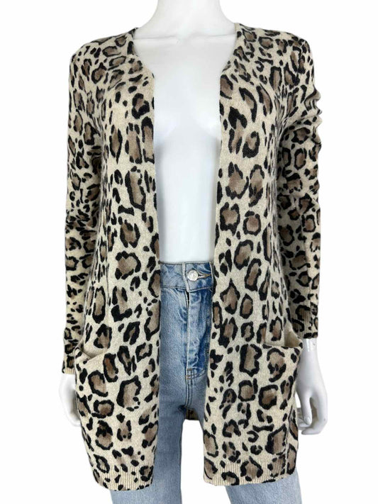 WHITE + WARREN Leopard Print Cashmere Cardigan Size S