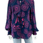 TRINA TURK Navy Floral Silk Print Blouse Size L