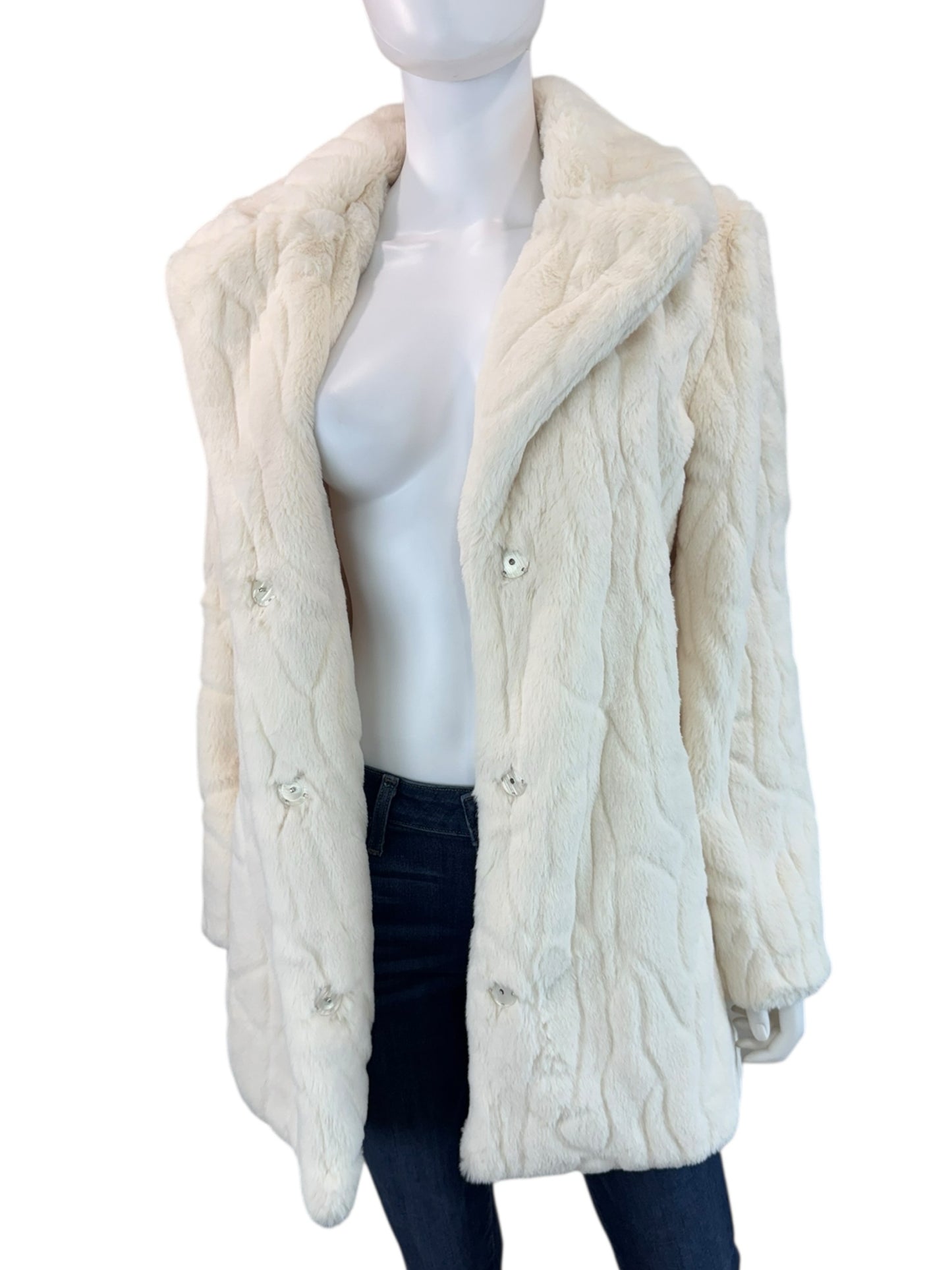 Rachel Zoe Cream Faux Fur Coat Size M
