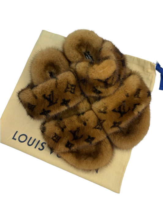 Louis Vuitton Cognac Bom Dia Mink Slides Size 37