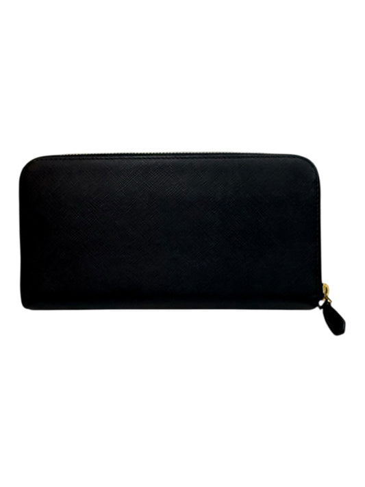 PRADA Black Saffiano Leather Continental Zippy Wallet
