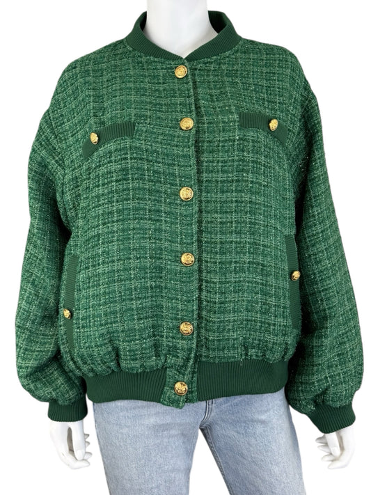 Strut & Bolt NWT Green Tweed Bomber Jacket Size L