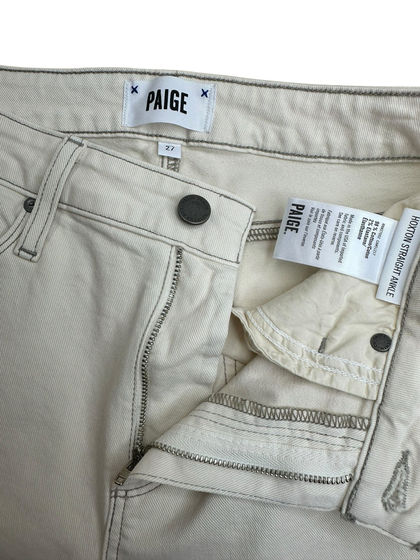 PAIGE NWT Cream Hoxton Straight Ankle Jean Size 27