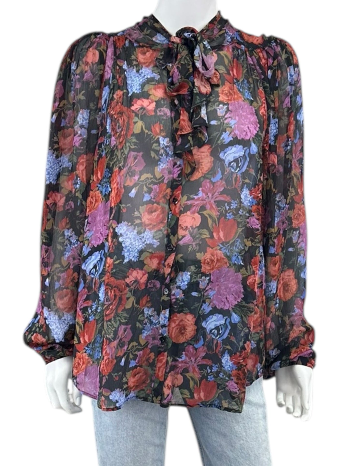 PAIGE 100% Silk Floral Print Blouse Size L