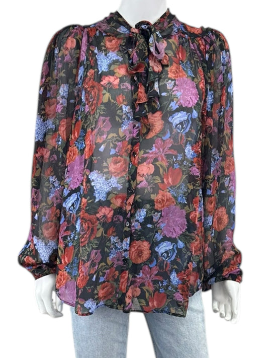 PAIGE 100% Silk Floral Print Blouse Size L
