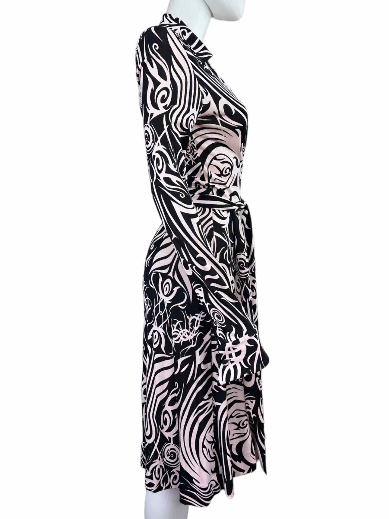 Diane von Furstenberg Black Swirl Silk Print Wrap Dress Size 4