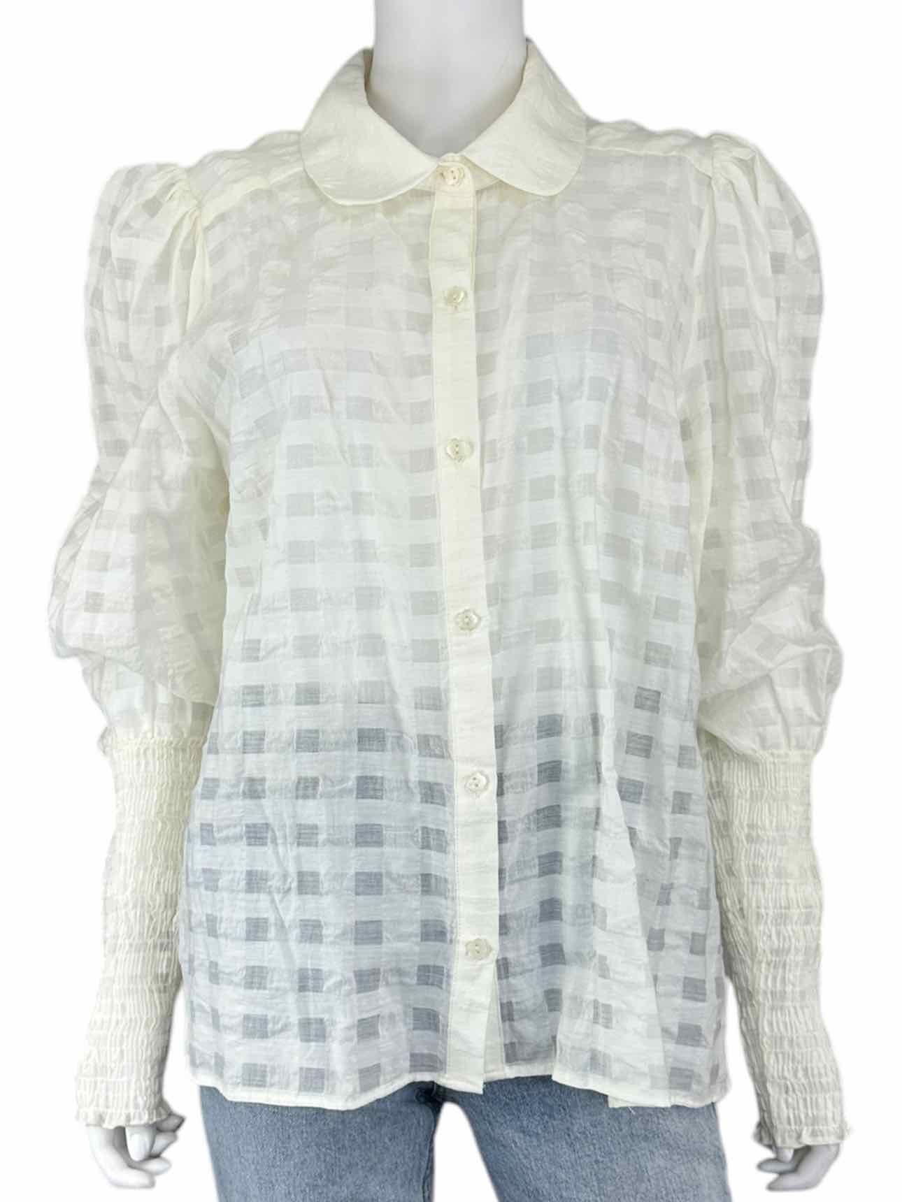 maeve Sheer Cream Plaid Button-Down Size L