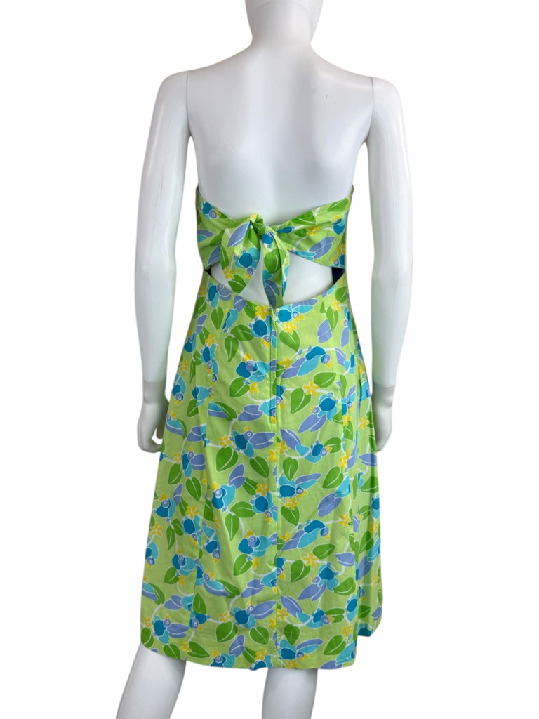 Lilly Pulitzer Vintage Green Toucan Bird Strapless Dress Size 10