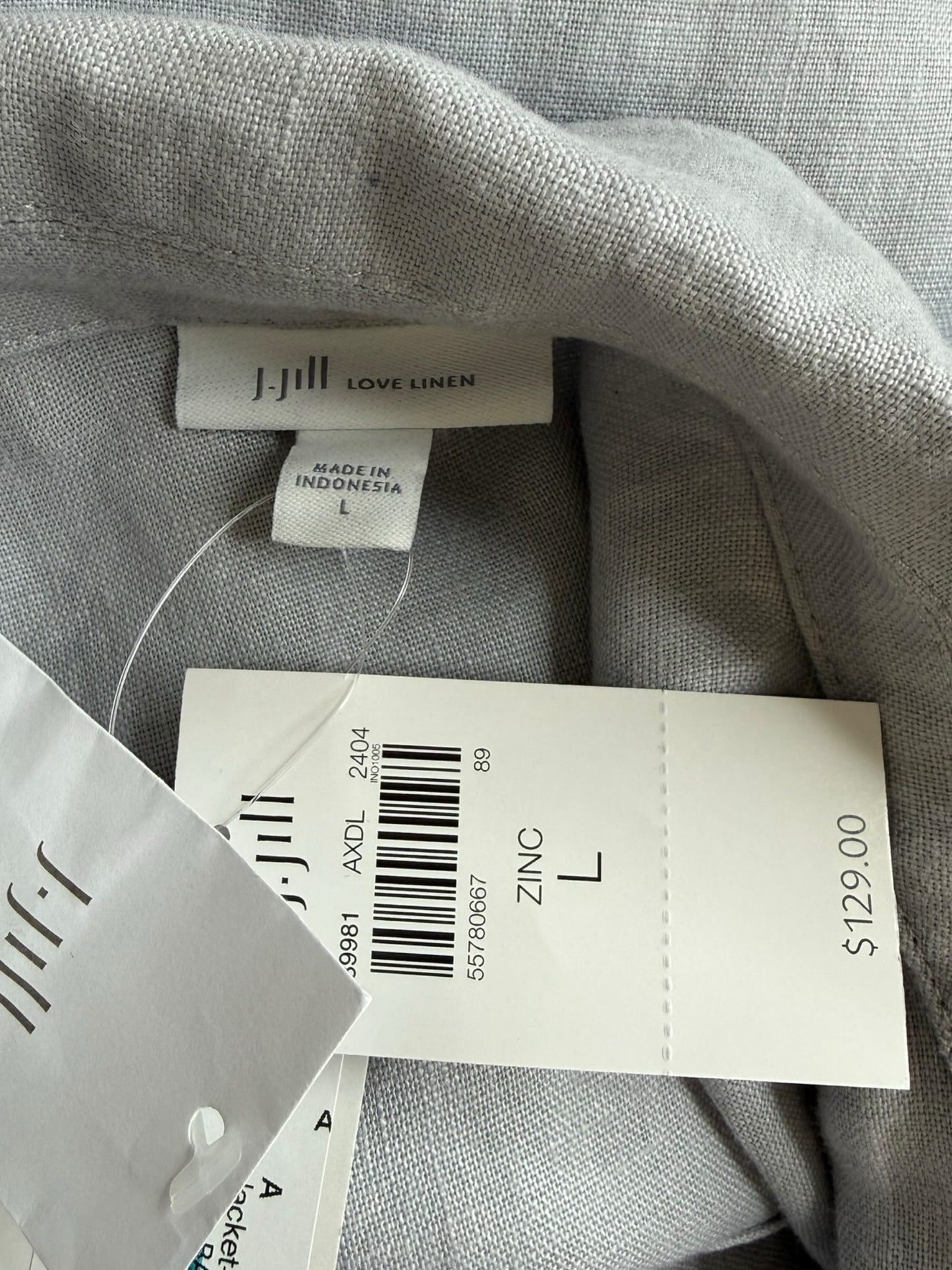 J. Jill NWT Light Grey 100% Linen Jacket Size L