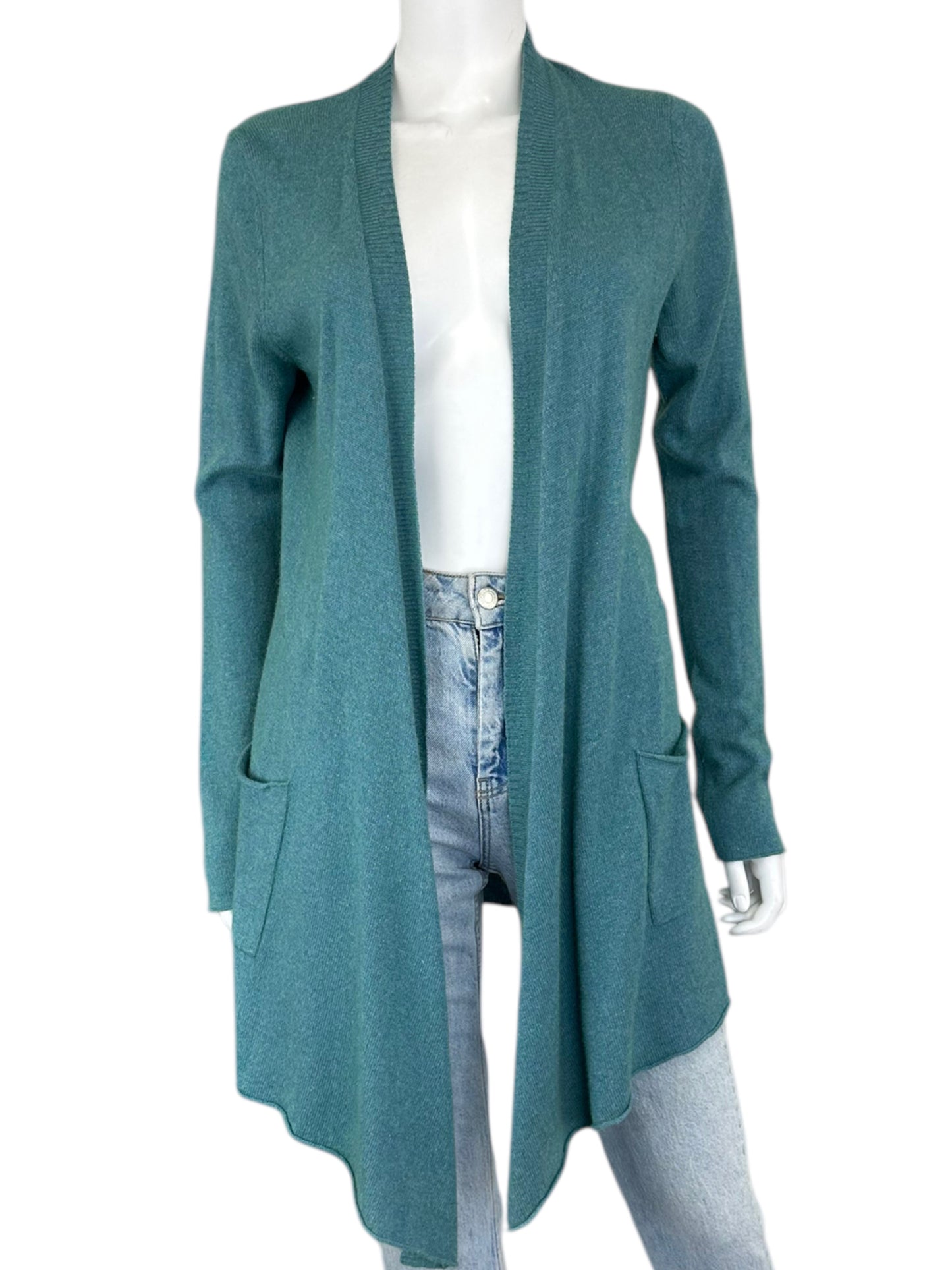 WHITE + WARREN Teal Silk/Cashmere Blend Sweater Cardigan Size M