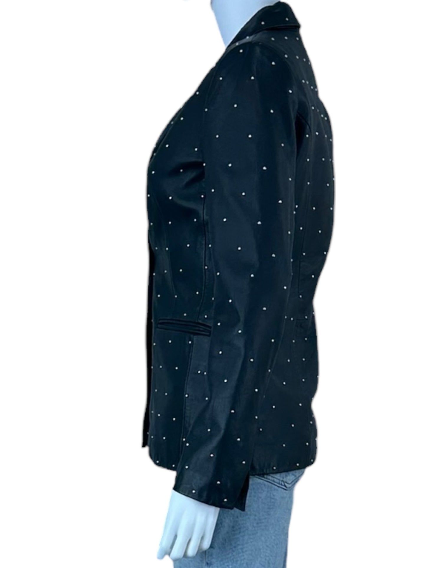 Fini Black Genuine Leather Studded Blazer Size XS