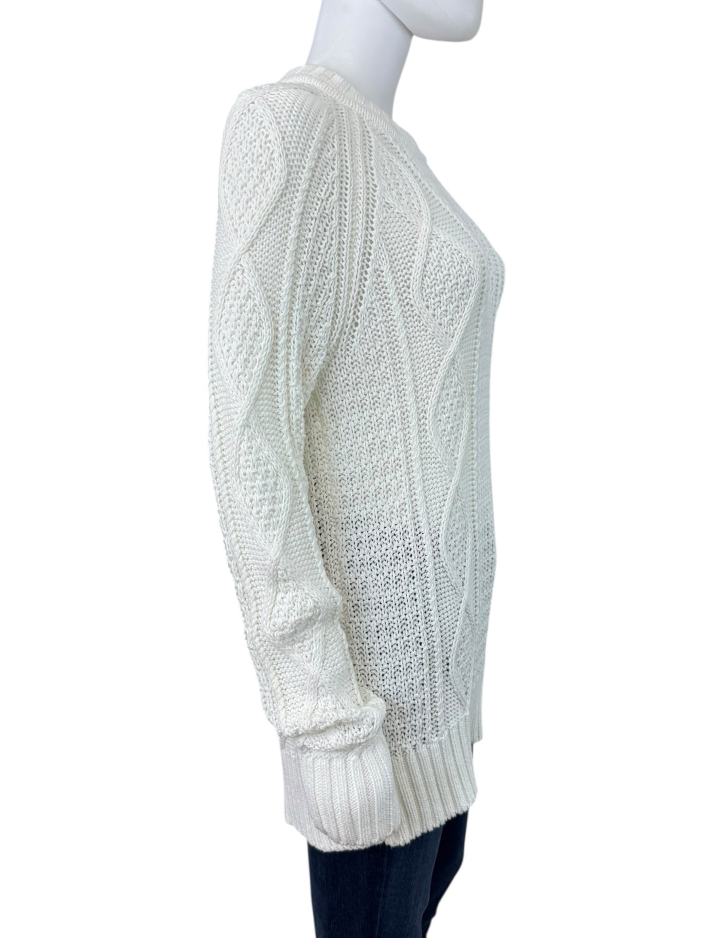 J. Crew White Organic Cotton Cable Knit Sweater Size M