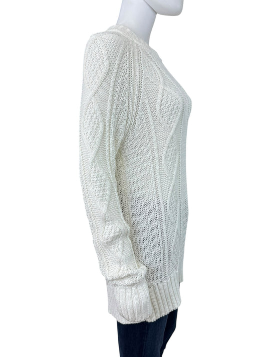 J. Crew White Organic Cotton Cable Knit Sweater Size M