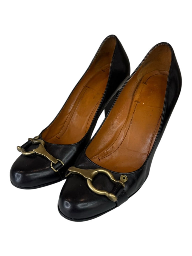 BURBERRY Black Leather Horsebit Pumps Size 38.5