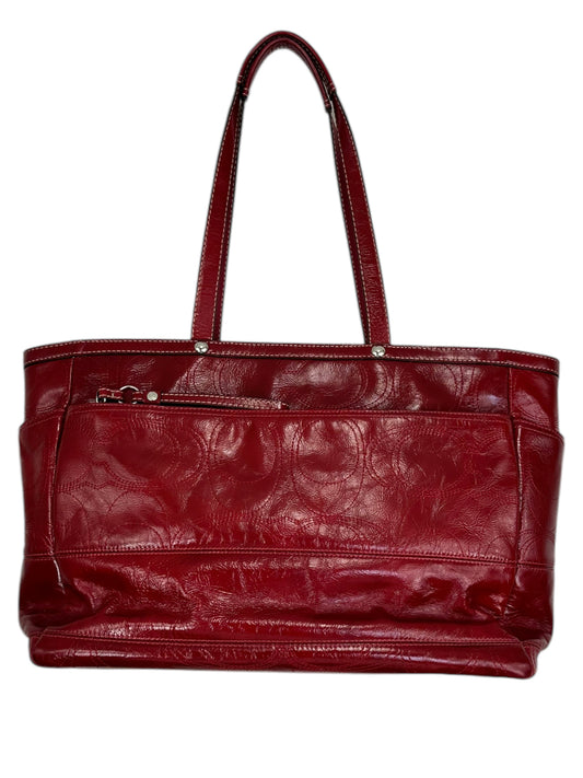 coach Designer Red Leather Monogram Tote Handbag