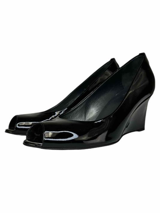 Stuart Weitzman Black Patent Leather Wedges Size 8