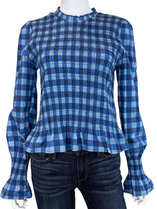 MIND TRAVELER NWT Blue Gingham Check Chia Blouse Size L