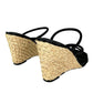 PAIGE Black Leather Stacey Three-Band Wedge Espadrilles Size 8