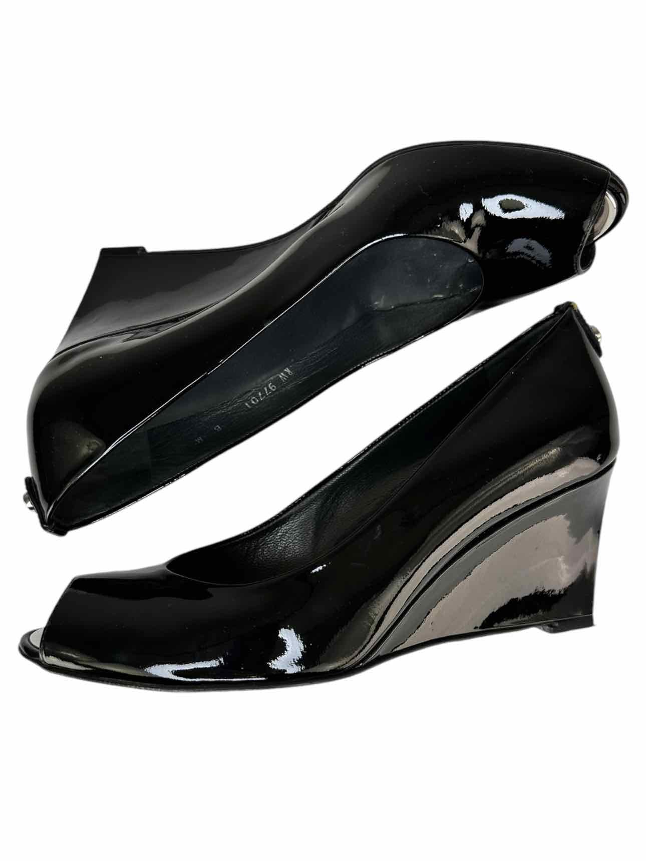 Stuart Weitzman Black Patent Leather Wedges Size 8