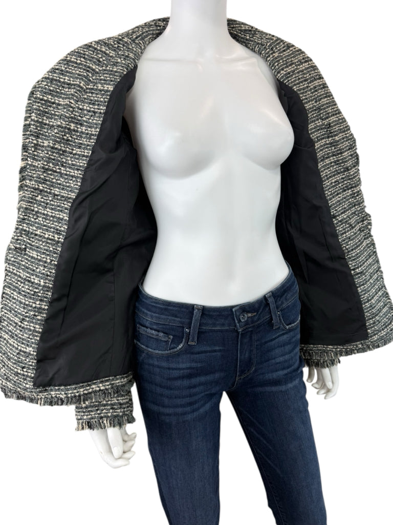 DKNY Blue Fringe Trim Tweed Blazer Size 10