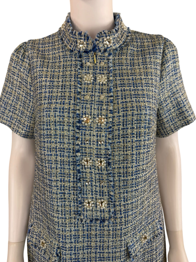 Lilly Pulitzer NWT Blue Teddy Metallic Tweed Shift Dress Size 4