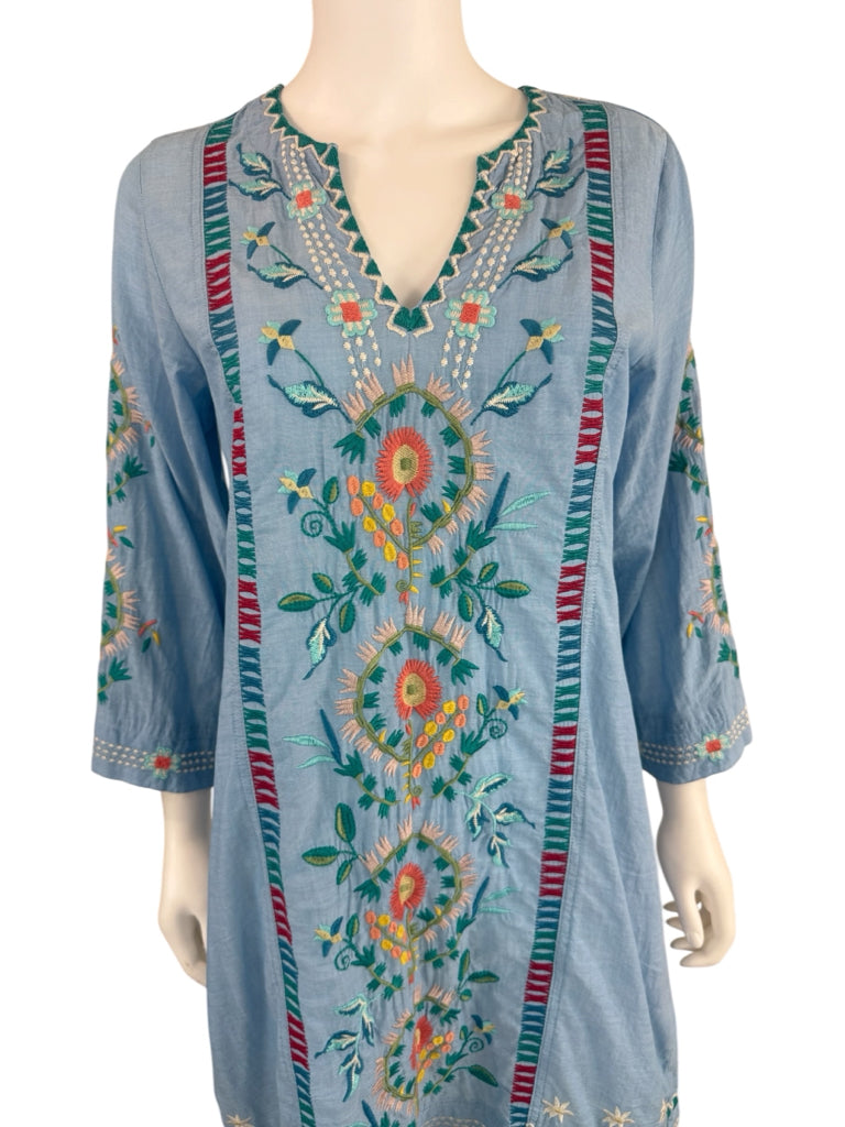 Johnny Was Blue 100% Cotton Embroidered Dress Size S