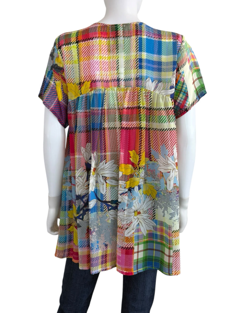 Johnny Was Plaid Floral Babydoll Tunic Size S