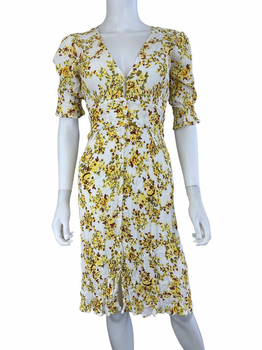 FAITHFULL THE BRAND Yellow Floral Puff Sleeve Dress Size XS