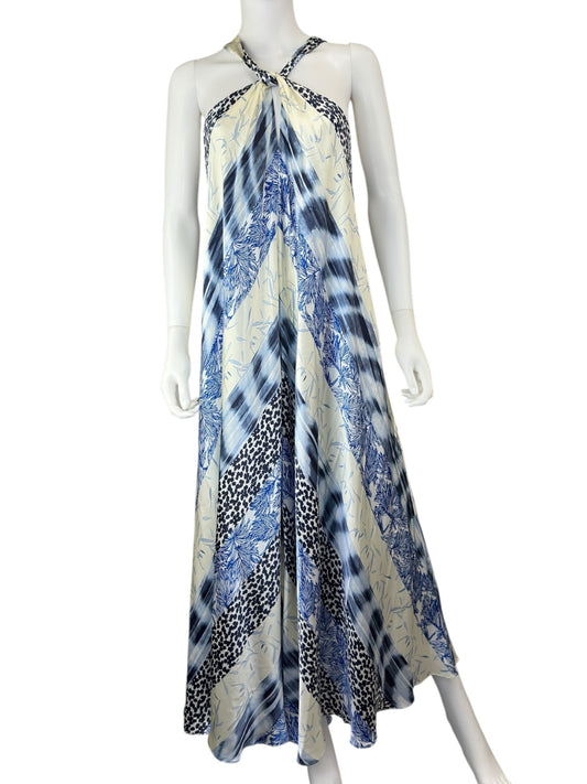 BANANA REPUBLIC NWT Blue Silk Belay Maxi Halter Dress Size M