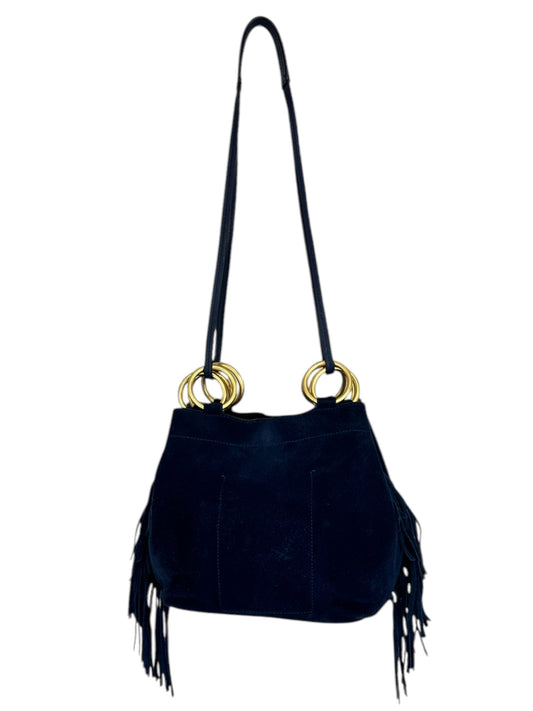 Tory Burch Navy Blue Suede Tassel Designer Handbag