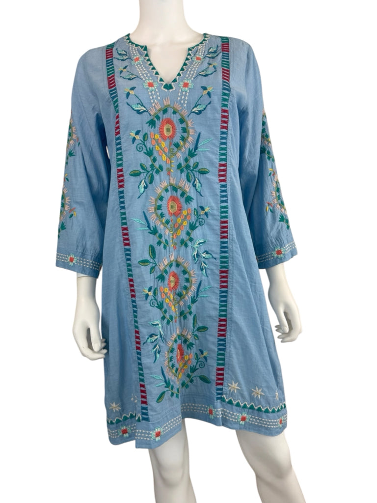 Johnny Was Blue 100% Cotton Embroidered Dress Size S