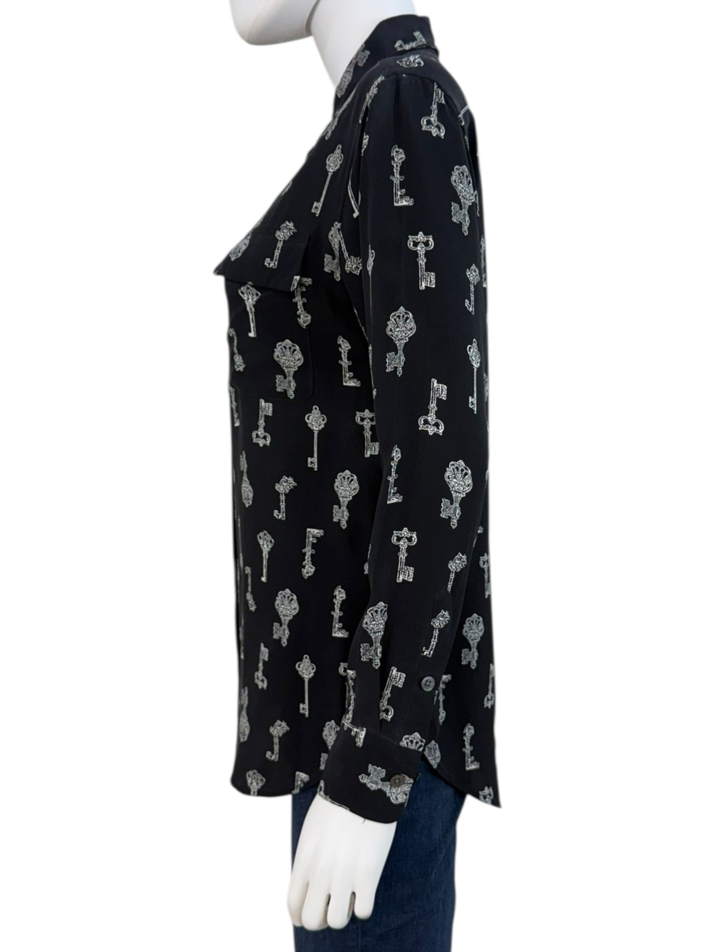 EQUIPMENT Black 100% Silk Key Print Button-Down Shirt Size XS