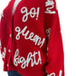 Queen of Sparkles Red Go Fight Win Sweater Cardigan Size L
