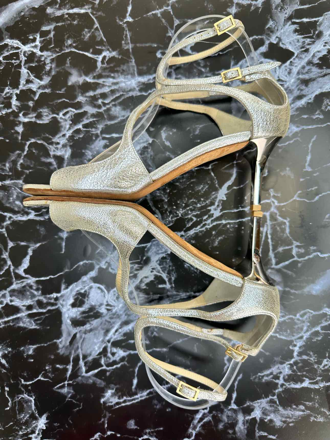 JIMMY CHOO Metallic Silver LANCE Heels Size 38.5