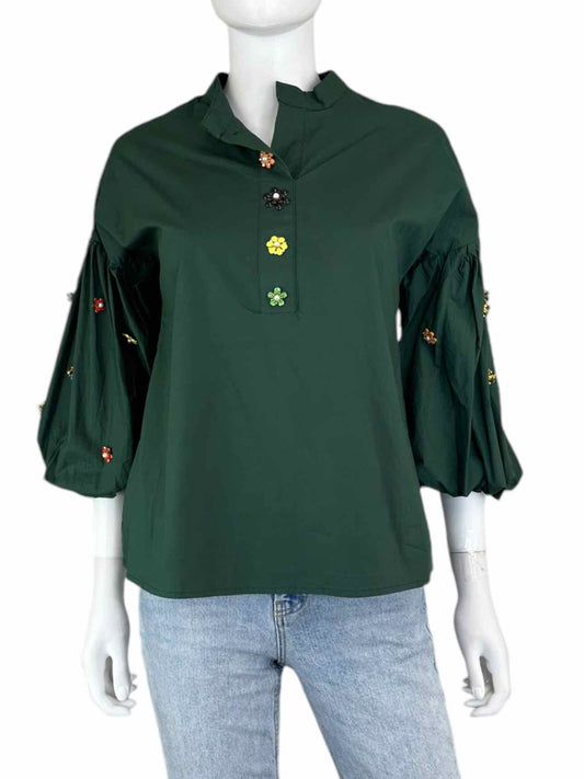 NWT JJ's Fairyland Green Balloon Sleeve Button Blouse Size S