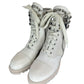 Christian Louboutin Cream Winter Spikes Flat Combat Boots Size 37.5