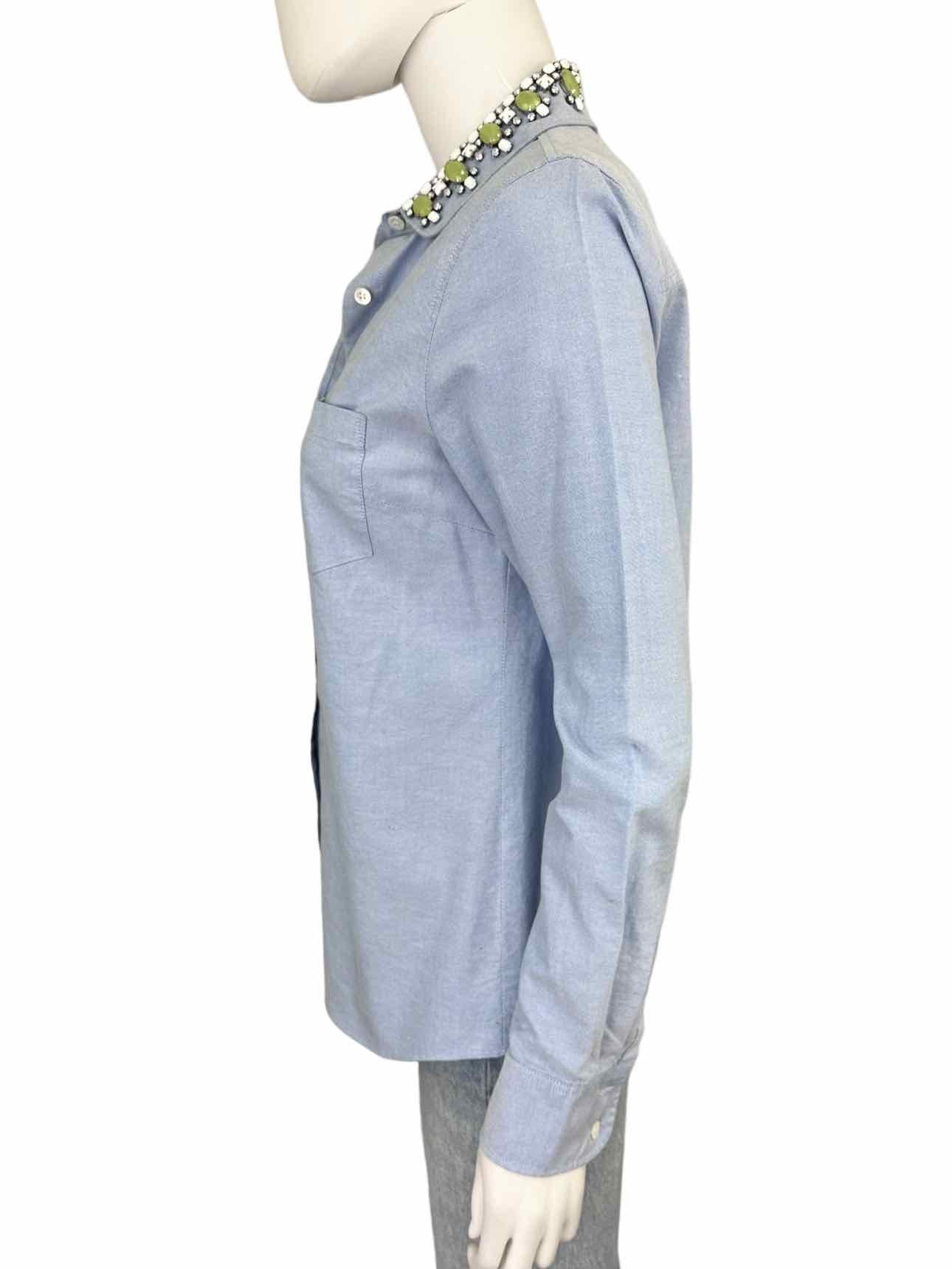 J. Crew Blue 100% Cotton Rhinestone Collar Button-down Size