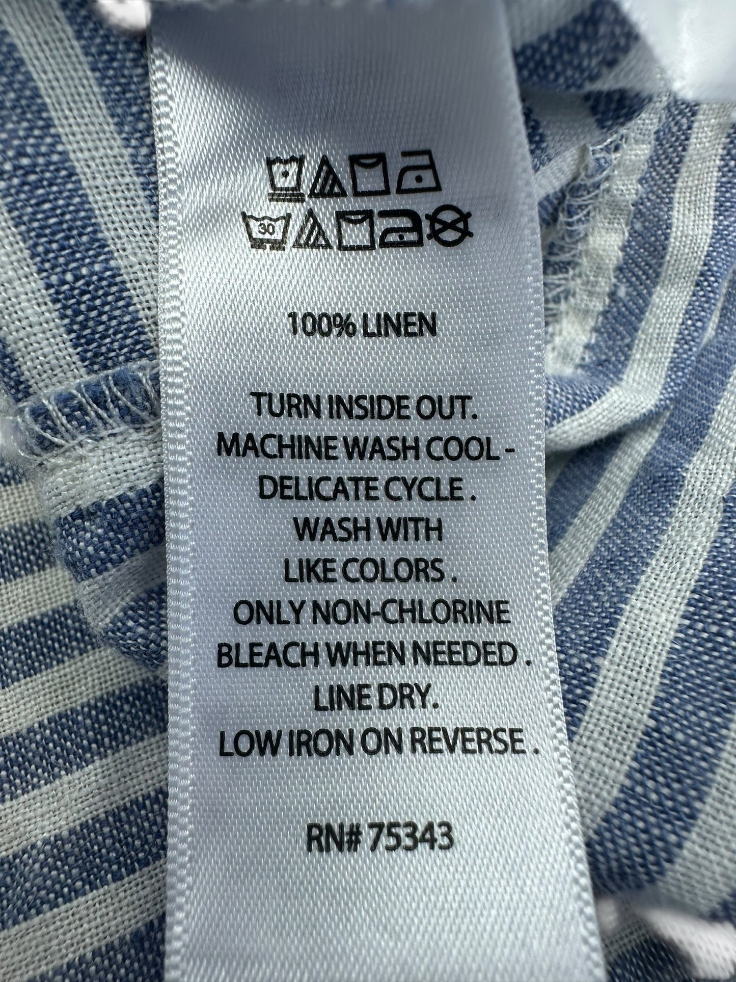 TAHARI 100% Linen Blue Striped Button-down Size L